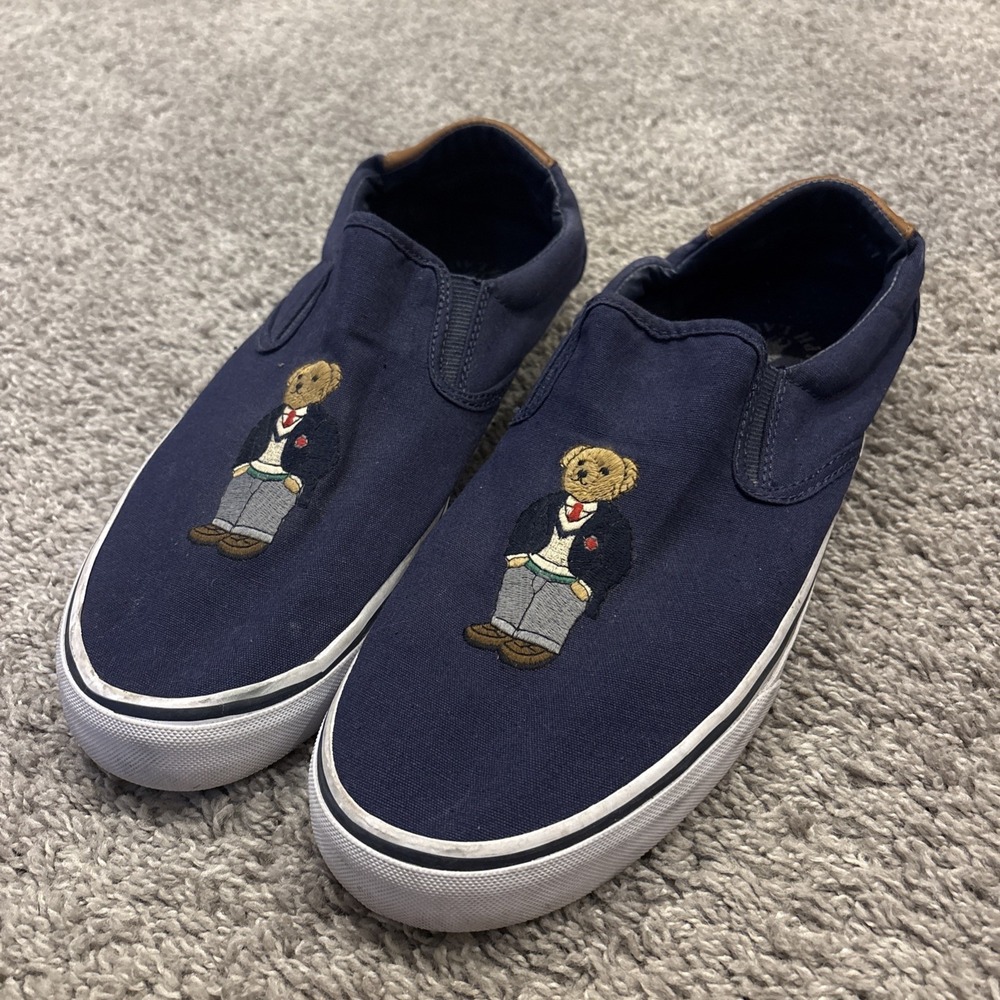 Ralph Lauren Polo Bear Keaton Slip On Blue Canvas Shoes Sneakers Mens Size 12 D